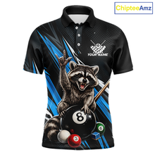 Load image into Gallery viewer, Custom Blue Funny Raccoon 8 Ball Billiard Shirt for Men Billiard Team Jersey Billiard League NNT191