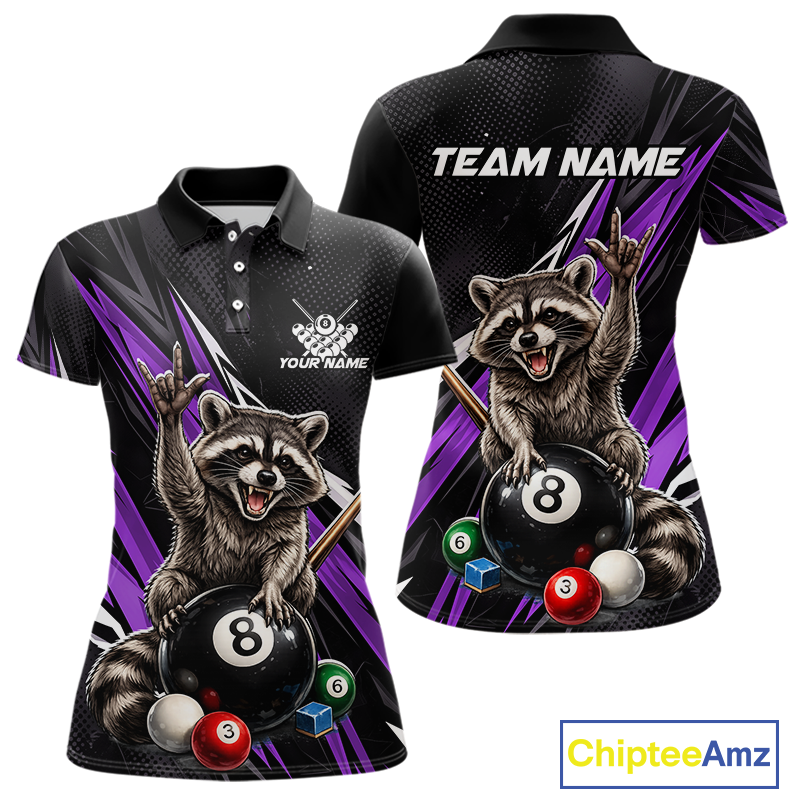 Custom Purple Funny Raccoon 8 Ball Billiard Shirt for Women Billiard Team Jersey Billiard League NNT191
