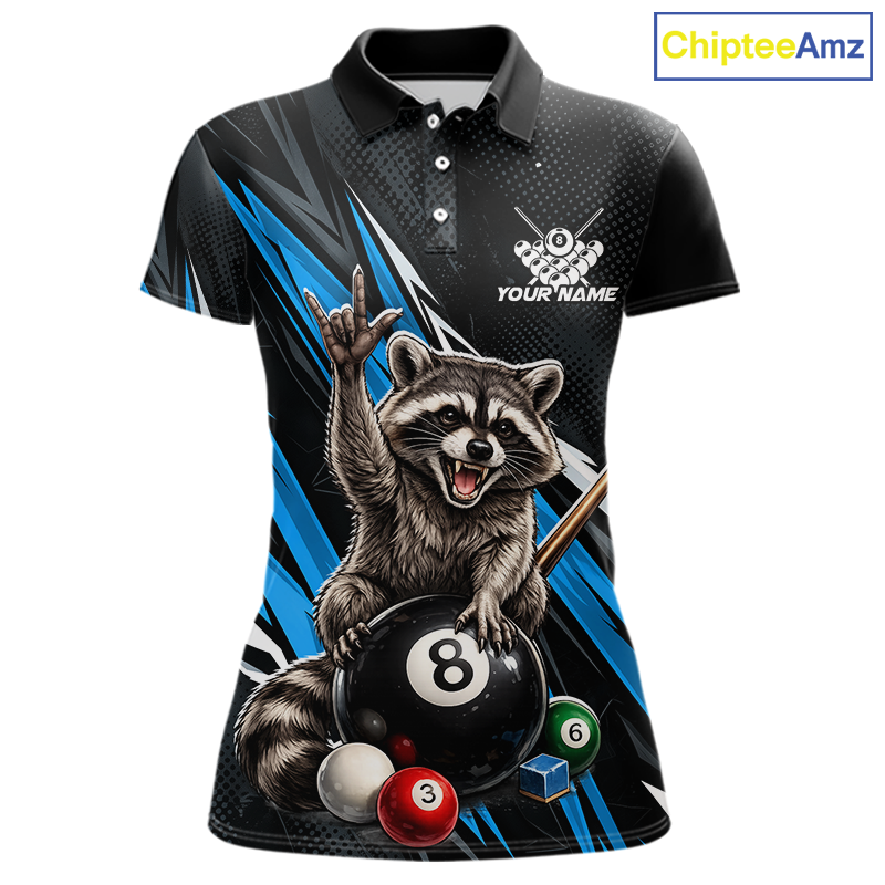 Custom Blue Funny Raccoon 8 Ball Billiard Shirt for Women Billiard Team Jersey Billiard League NNT191