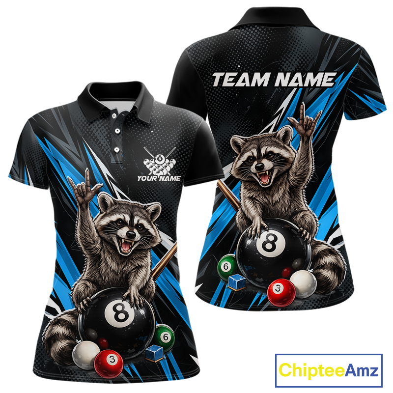 Custom Blue Funny Raccoon 8 Ball Billiard Shirt for Women Billiard Team Jersey Billiard League NNT191