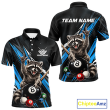 Load image into Gallery viewer, Custom Blue Funny Raccoon 8 Ball Billiard Shirt for Men Billiard Team Jersey Billiard League NNT191