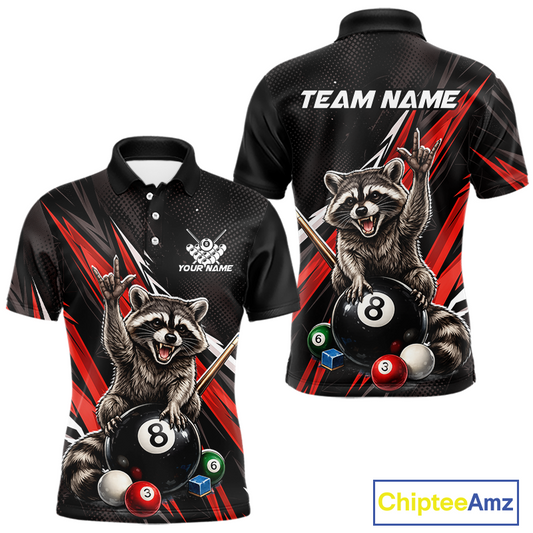 Custom Red Funny Raccoon 8 Ball Billiard Shirt for Men Billiard Team Jersey Billiard League NNT191