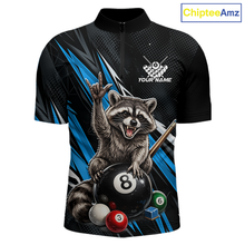 Load image into Gallery viewer, Custom Blue Funny Raccoon 8 Ball Billiard Shirt for Men Billiard Team Jersey Billiard League NNT191