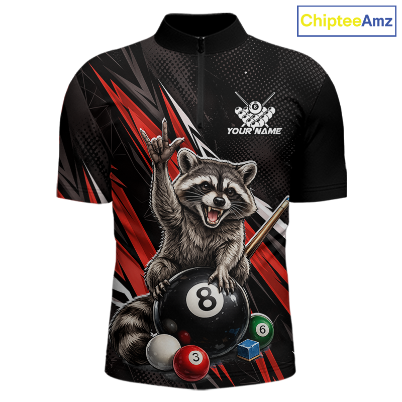 Custom Red Funny Raccoon 8 Ball Billiard Shirt for Men Billiard Team Jersey Billiard League NNT191