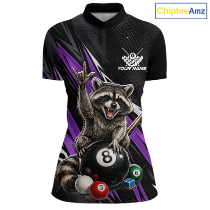 Custom Purple Funny Raccoon 8 Ball Billiard Shirt for Women Billiard Team Jersey Billiard League NNT191