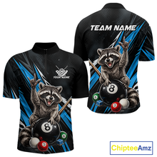 Load image into Gallery viewer, Custom Blue Funny Raccoon 8 Ball Billiard Shirt for Men Billiard Team Jersey Billiard League NNT191