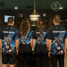 Load image into Gallery viewer, Custom Blue Funny Raccoon 8 Ball Billiard Shirt for Men Billiard Team Jersey Billiard League NNT191