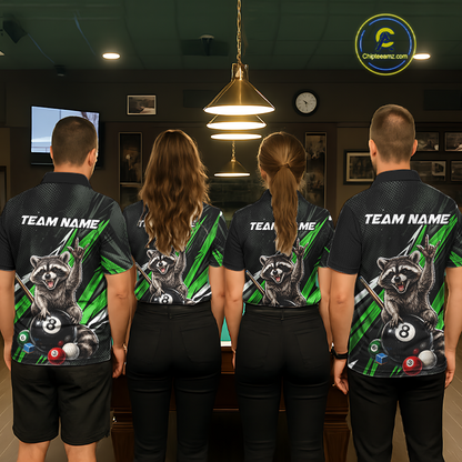 Custom Green Funny Raccoon 8 Ball Billiard Shirt for Men Billiard Team Jersey Billiard League NNT191
