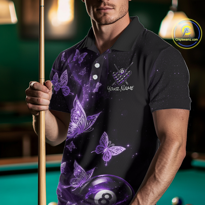Custom Purlple Butterfly Galaxy 8 Ball Billiard Shirt for Men Billiard Team Jersey Billiard League NNT192