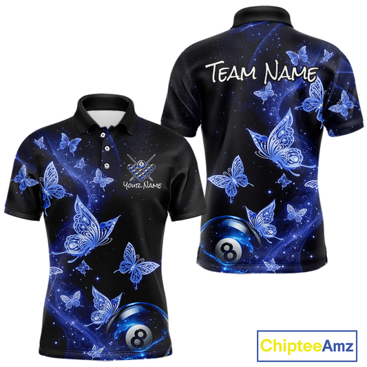 Custom Blue Butterfly Galaxy 8 Ball Billiard Shirt for Men Billiard Team Jersey Billiard League NNT192