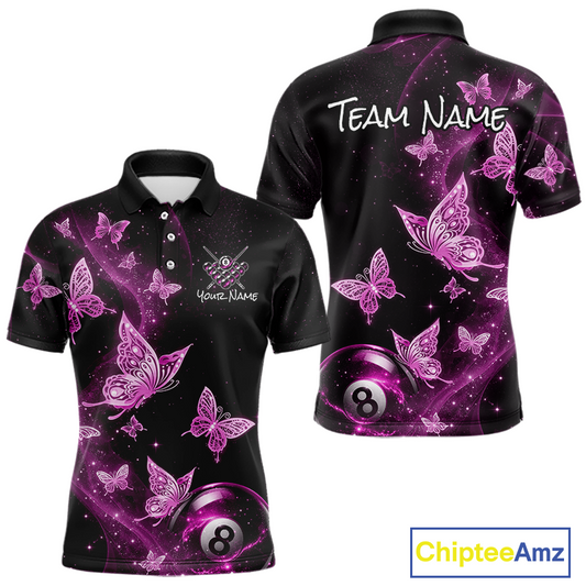 Custom Pink Butterfly Galaxy 8 Ball Billiard Shirt for Men Billiard Team Jersey Billiard League NNT192