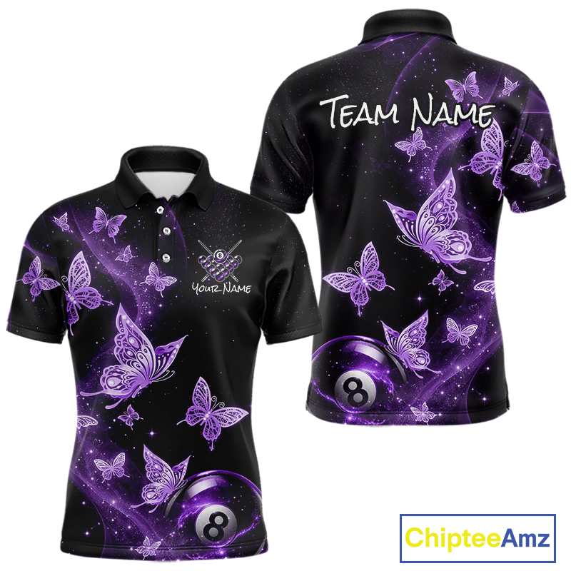 Custom Purlple Butterfly Galaxy 8 Ball Billiard Shirt for Men Billiard Team Jersey Billiard League NNT192