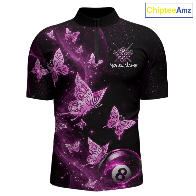 Custom Pink Butterfly Galaxy 8 Ball Billiard Shirt for Men Billiard Team Jersey Billiard League NNT192
