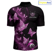 Load image into Gallery viewer, Custom Pink Butterfly Galaxy 8 Ball Billiard Shirt for Men Billiard Team Jersey Billiard League NNT192
