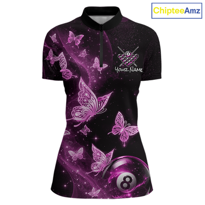 Custom Pink Butterfly Galaxy 8 Ball Billiard Shirt for Women Billiard Team Jersey Billiard League NNT192