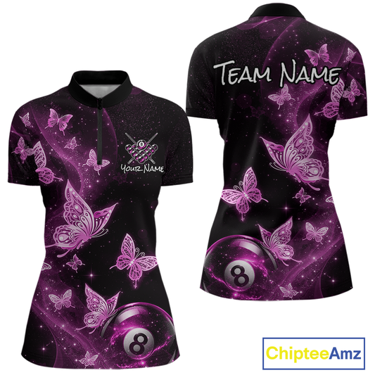 Custom Pink Butterfly Galaxy 8 Ball Billiard Shirt for Women Billiard Team Jersey Billiard League NNT192