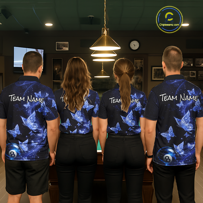Custom Blue Butterfly Galaxy 8 Ball Billiard Shirt for Men Billiard Team Jersey Billiard League NNT192