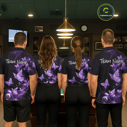 Custom Purlple Butterfly Galaxy 8 Ball Billiard Shirt for Men Billiard Team Jersey Billiard League NNT192