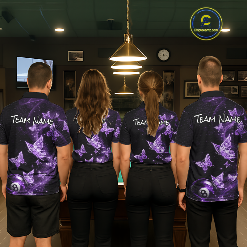 Custom Purple Butterfly Galaxy 8 Ball Billiard Shirt for Women Billiard Team Jersey Billiard League NNT192