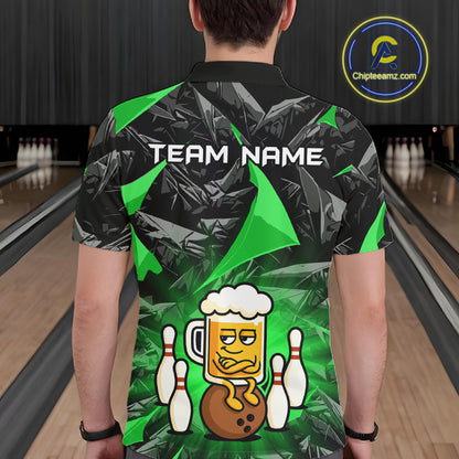 Custom Green Funny Beer Bowling Jersey for Men Bowling Team Shirts Polo & 1/4 Zip HNT503