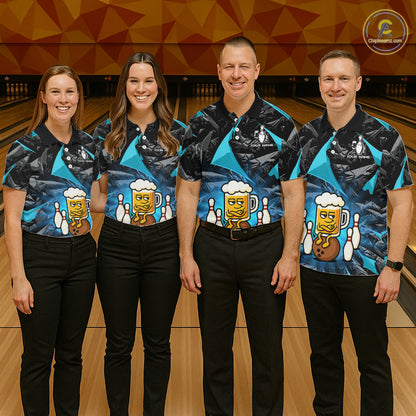 Custom Turquoise Funny Beer Bowling Jersey for Men Bowling Team Shirts Polo & 1/4 Zip HNT503