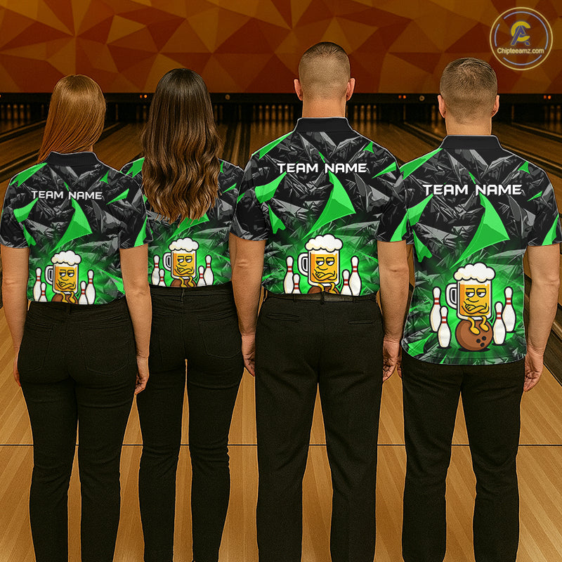 Custom Green Funny Beer Bowling Jersey for Men Bowling Team Shirts Polo & 1/4 Zip HNT503