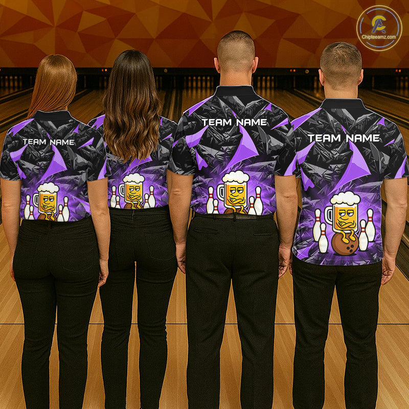 Custom Purple Funny Beer Bowling Jersey for Men Bowling Team Shirts Polo & 1/4 Zip HNT503