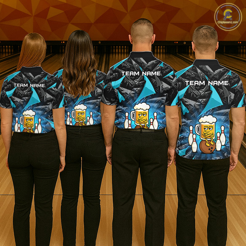 Custom Turquoise Funny Beer Bowling Jersey for Women Bowling Team Shirts Polo & 1/4 Zip HNT503