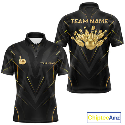 Custom Gold Bowling Jersey for Men Bowling Team Shirts Bowling League Polo & 1/4 Zip HNT504