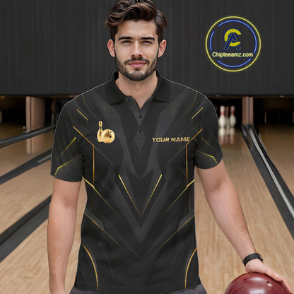 Custom Gold Bowling Jersey for Men Bowling Team Shirts Bowling League Polo & 1/4 Zip HNT504