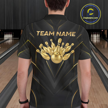 Custom Gold Bowling Jersey for Men Bowling Team Shirts Bowling League Polo & 1/4 Zip HNT504