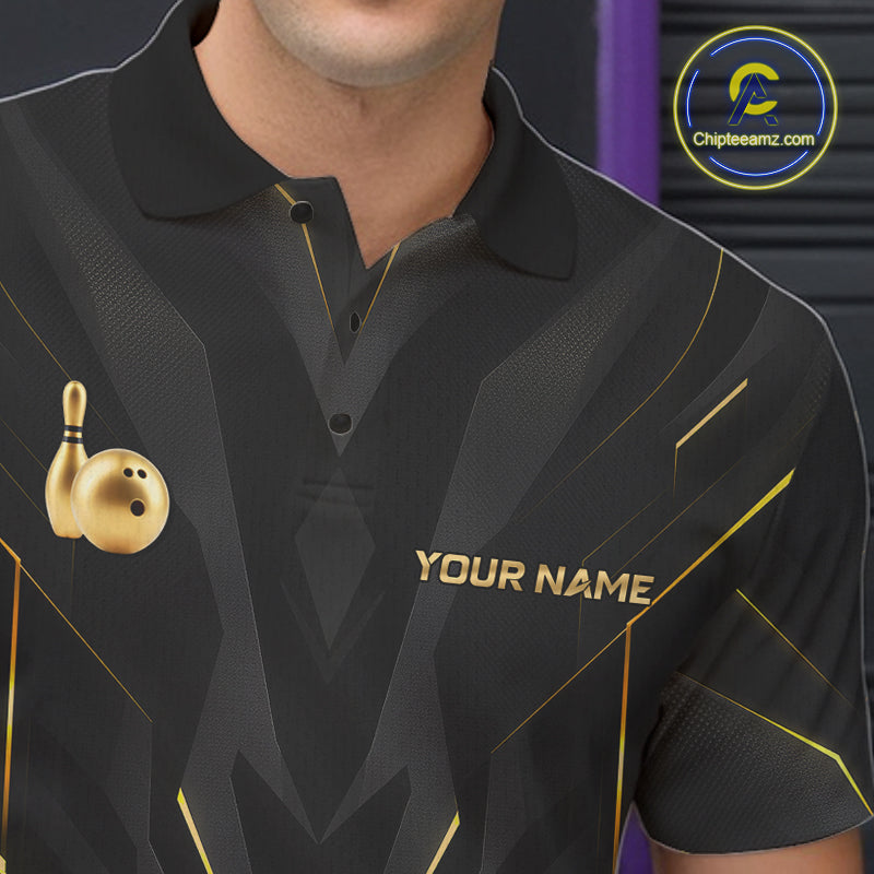 Custom Gold Bowling Jersey for Men Bowling Team Shirts Bowling League Polo & 1/4 Zip HNT504