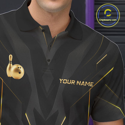 Custom Gold Bowling Jersey for Men Bowling Team Shirts Bowling League Polo & 1/4 Zip HNT504