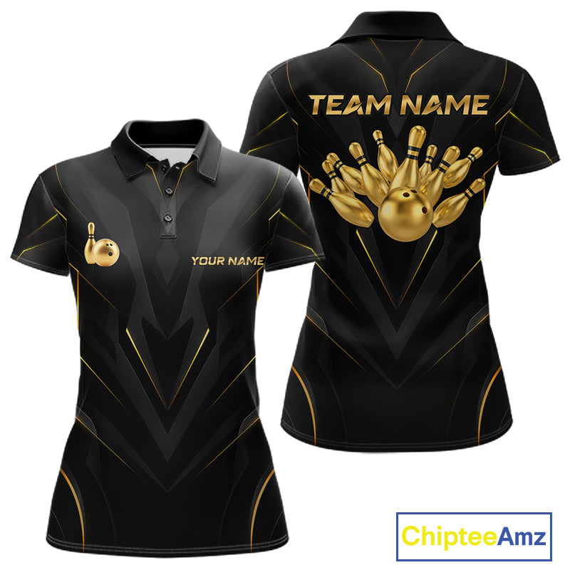 Custom Gold Bowling Jersey for Women Bowling Team Shirts Bowling League Polo & 1/4 Zip HNT504