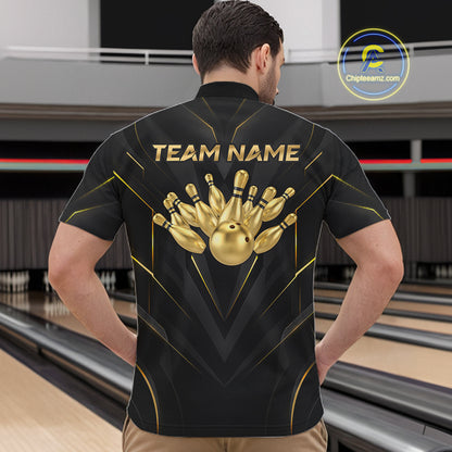 Custom Gold Bowling Jersey for Men Bowling Team Shirts Bowling League Polo & 1/4 Zip HNT504