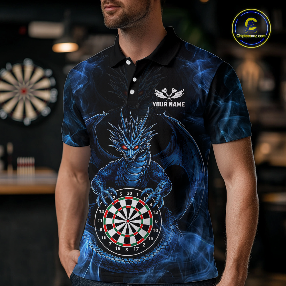 Custom Blue Dragon Darts Board Dart Shirts For Men Darts Team Jerseys Polo & 1/4 Zip NNT121