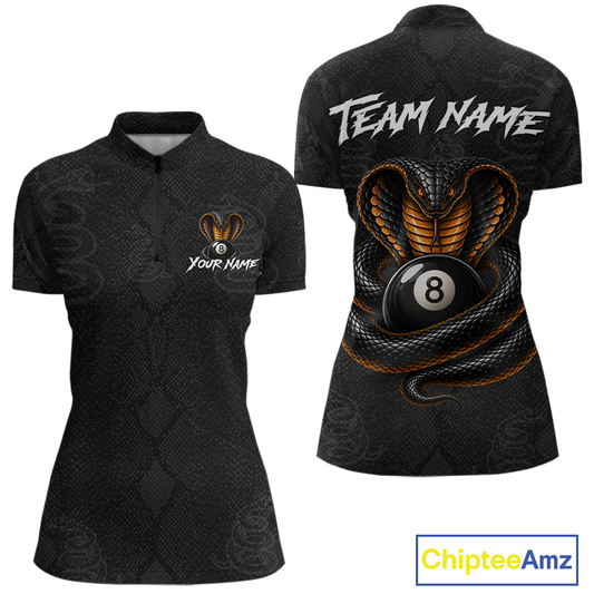 Custom Black Cobra Snake 8 Ball Billiard Shirt for Women Billiard Team Jersey Billiard League NNT188