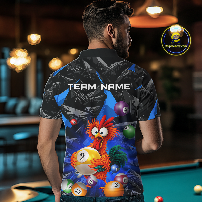 Custom Blue Funny Chicken 8 Ball & 9 Ball Billiard Shirt for Men Billiard Team Jerseys NNT190