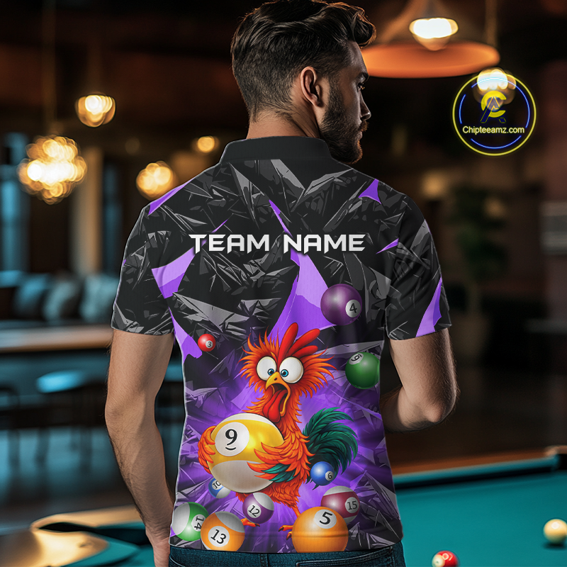 Custom Purple Funny Chicken 8 Ball & 9 Ball Billiard Shirt for Men Billiard Team Jerseys NNT190