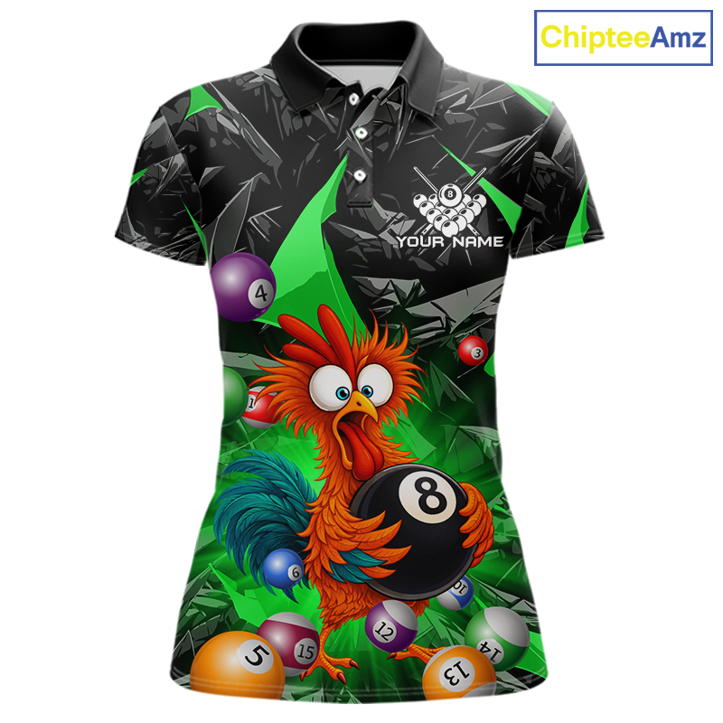 Custom Green Funny Chicken 8 Ball & 9 Ball Billiard Shirt for Women Billiard Team Jerseys NNT190