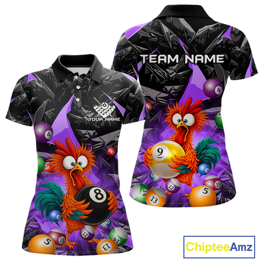 Custom Purple Funny Chicken 8 Ball & 9 Ball Billiard Shirt for Women Billiard Team Jerseys NNT190