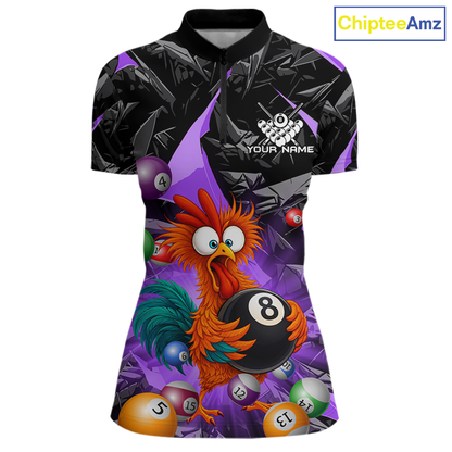 Custom Purple Funny Chicken 8 Ball & 9 Ball Billiard Shirt for Women Billiard Team Jerseys NNT190