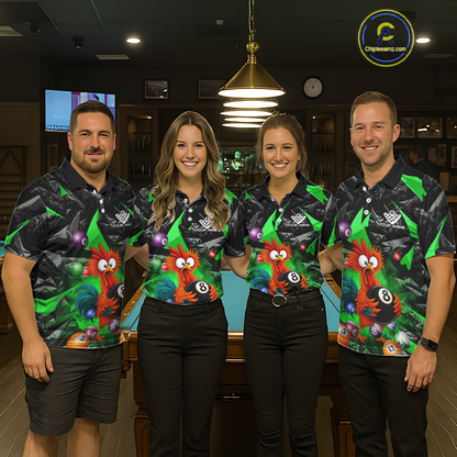 Custom Green Funny Chicken 8 Ball & 9 Ball Billiard Shirt for Women Billiard Team Jerseys NNT190