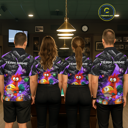 Custom Purple Funny Chicken 8 Ball & 9 Ball Billiard Shirt for Women Billiard Team Jerseys NNT190