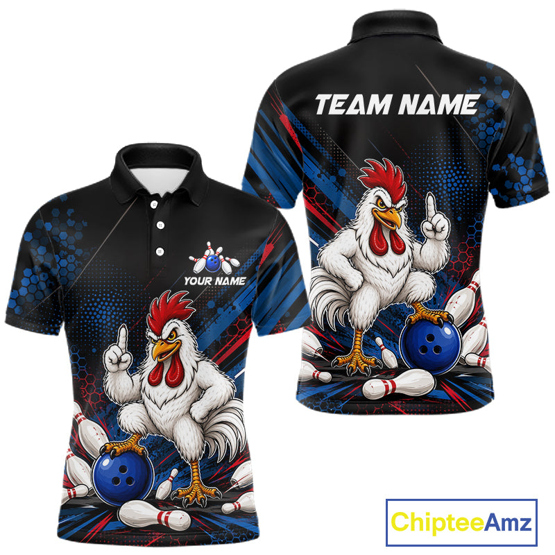 Custom Funny Chicken Bowling Jersey for Men Chicken Bowling Team Shirts Polo & 1/4 Zip HNT508