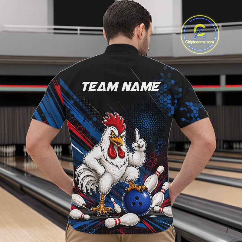 Custom Funny Chicken Bowling Jersey for Men Chicken Bowling Team Shirts Polo & 1/4 Zip HNT508