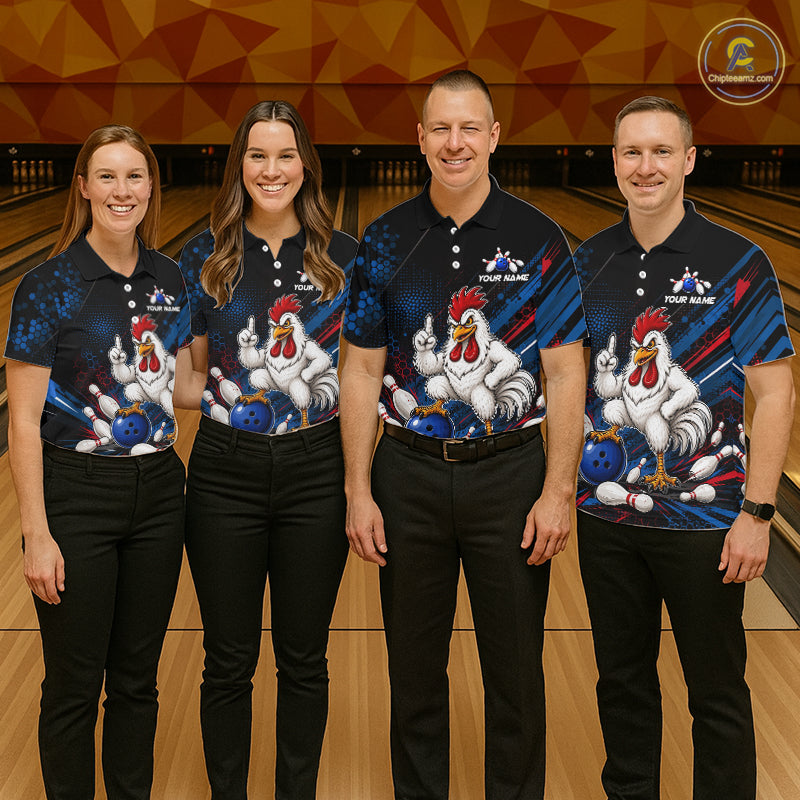 Custom Funny Chicken Bowling Jersey for Men Chicken Bowling Team Shirts Polo & 1/4 Zip HNT508
