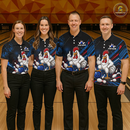 Custom Funny Chicken Bowling Jersey for Men Chicken Bowling Team Shirts Polo & 1/4 Zip HNT508