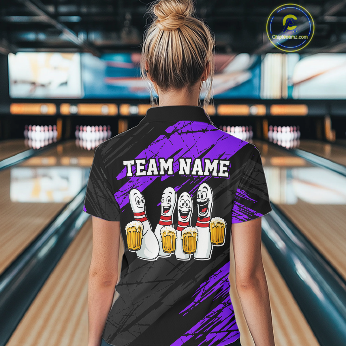 Custom Purple Funny Bowling Tournament Jersey for Women Bowling Team Shirts Polo & 1/4 Zip HNT178