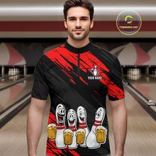 Load image into Gallery viewer, Custom Red Funny Bowling Tournament Jersey for Men Bowling Team Shirts Polo &amp; 1/4 Zip HNT178